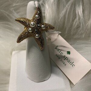 KATE SPADE Pearl & Crystal Sea Star Statement Ring in Gold RING SIZE 6
